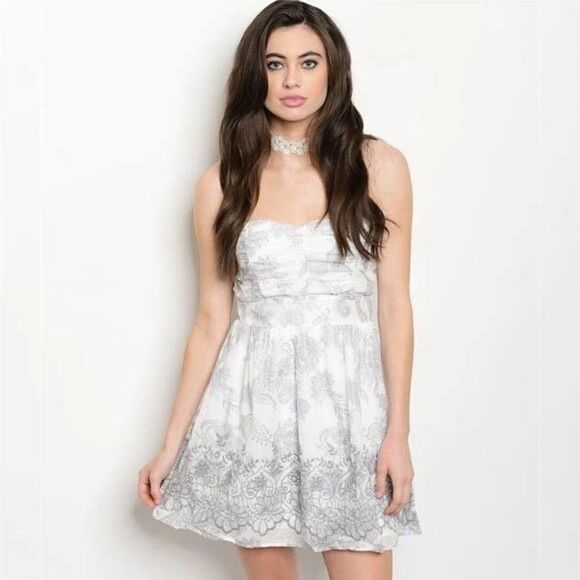 *Clearance* Have & Have White and Grey Strapless Dress - Picture 2 of 4